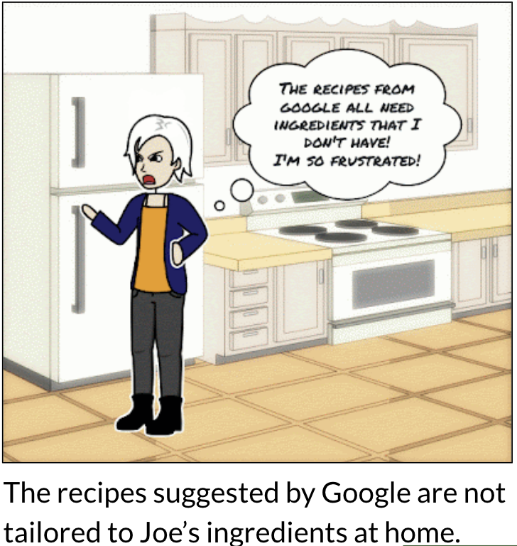 Joe finds that suggested recipes require ingredients he does not have