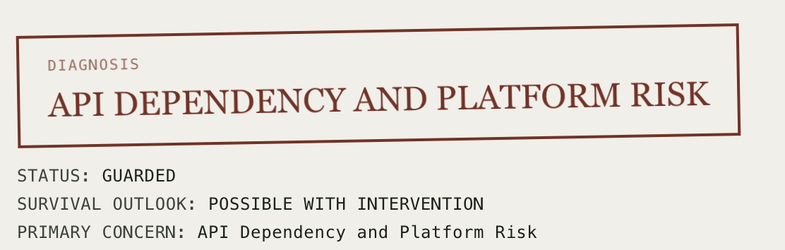 Diagnosis card reading API dependency and platform risk, status guarded