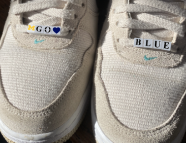 EazyBeadz letter beads spelling GO BLUE on sneaker laces