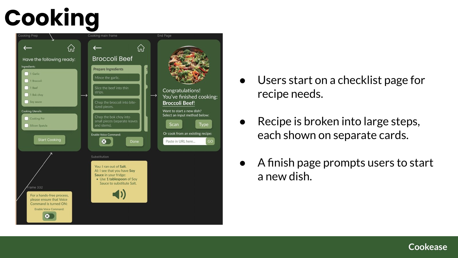Guided cooking screens