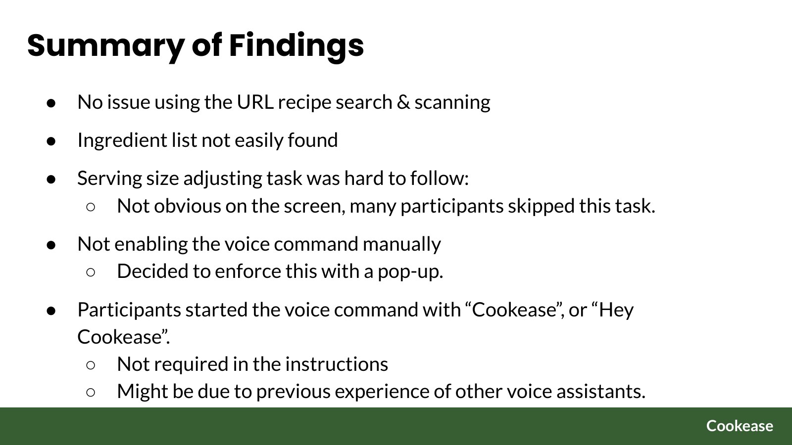 Summary of usability findings