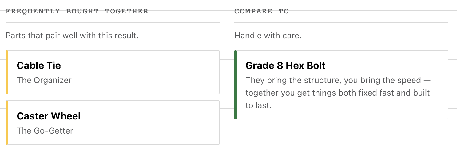 Frequently bought together and compare to sections showing compatible and clashing parts