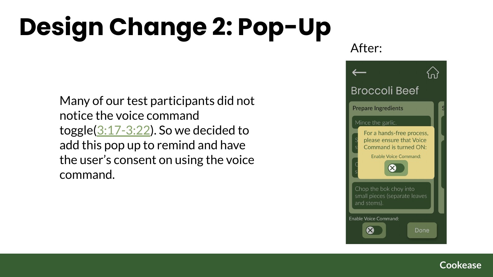 Design change: voice command consent pop-up