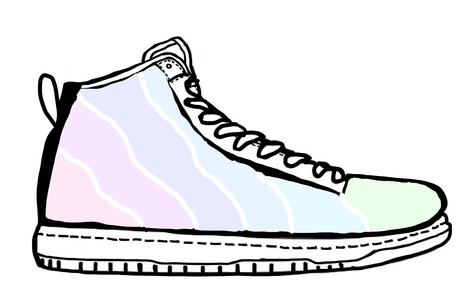 Illustrated high-top sneaker with pastel modular panel zones